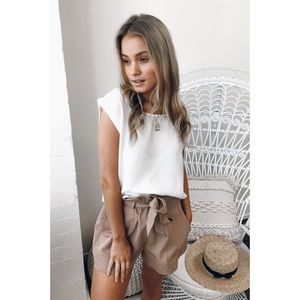 Camel high-waisted cinched shorts